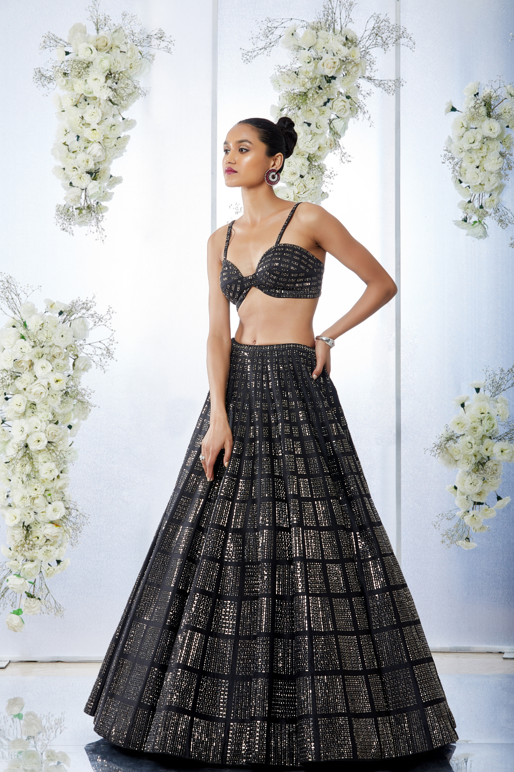 Black Brick Crystal Lehenga Set