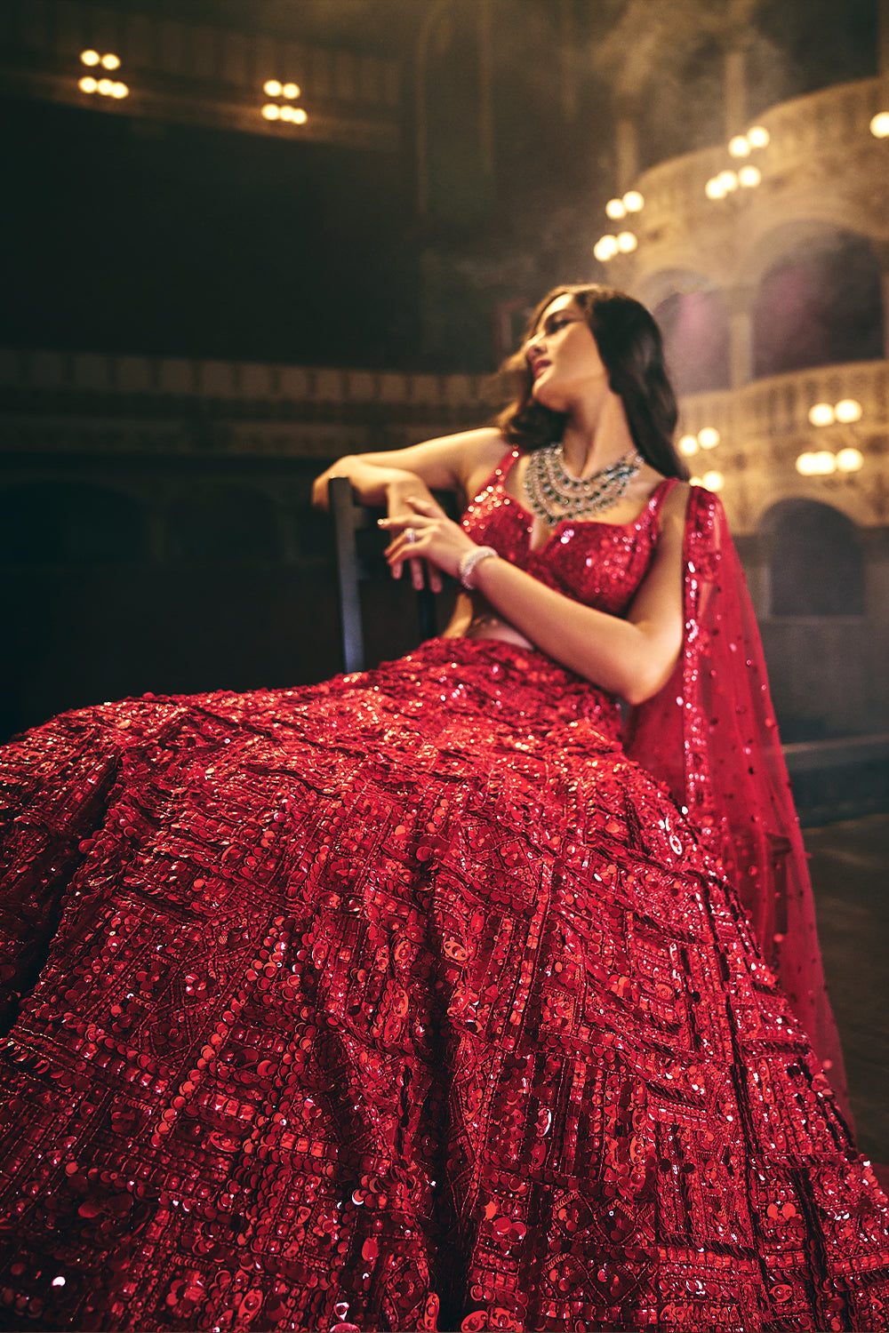 Red Sequin Lehenga Set