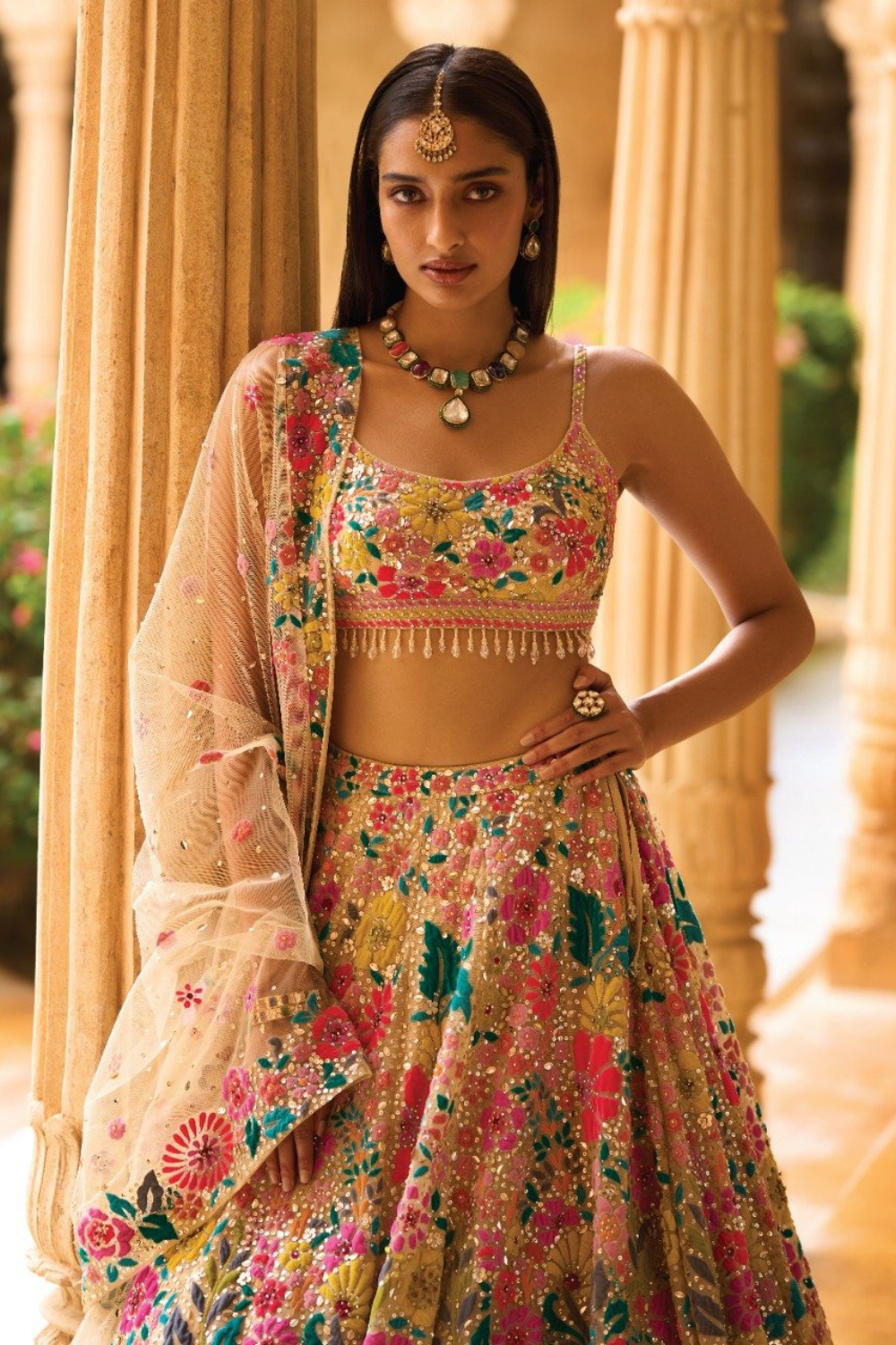 Multi - Coloured Floral Lehenga Set