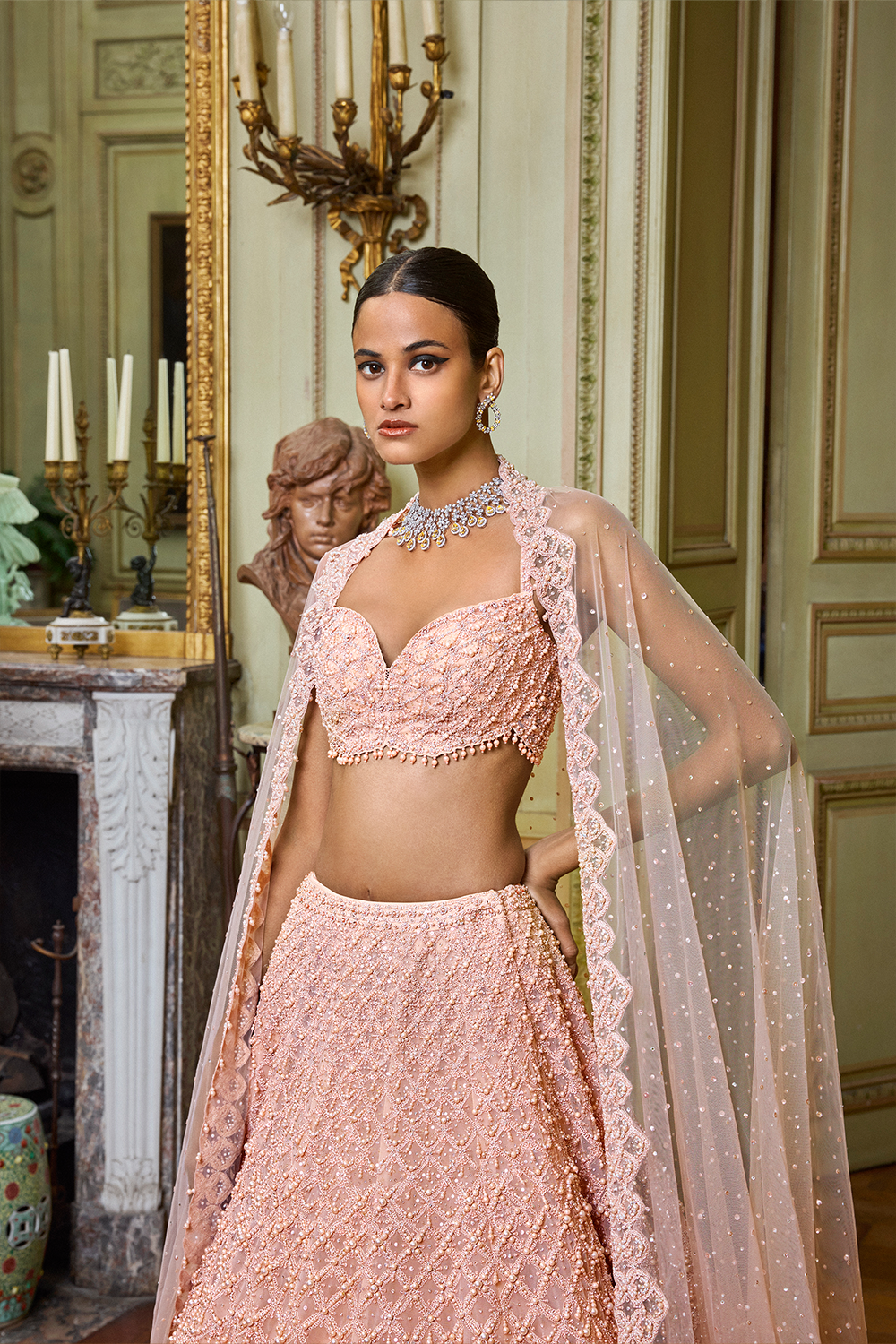 Rose Gold Pearl Drop Lehenga Set