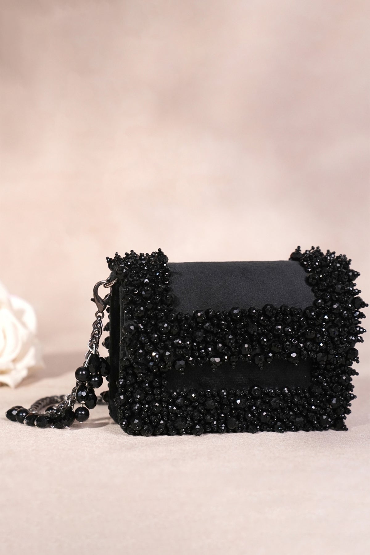 Elana Black Suede Crystal Embellished Mini Bag