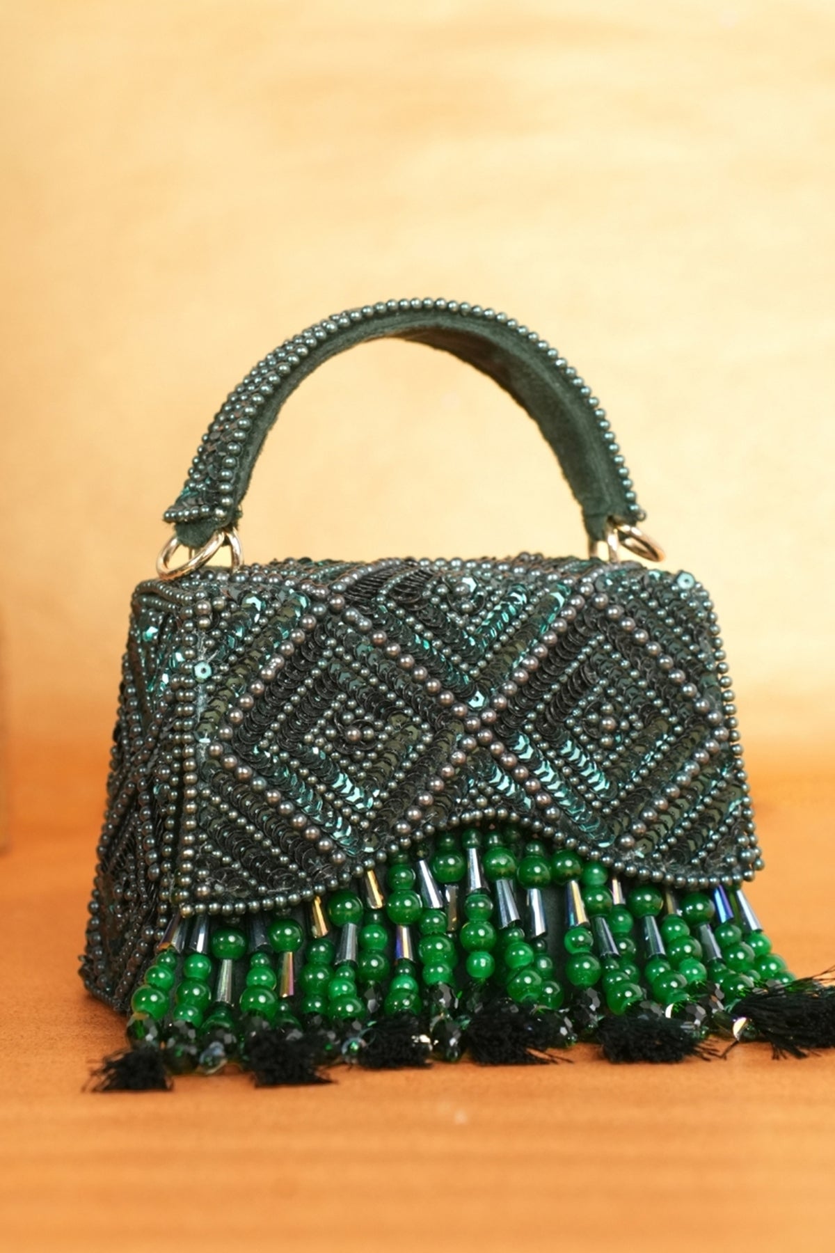Elara Green Suede Embellished Box Bag