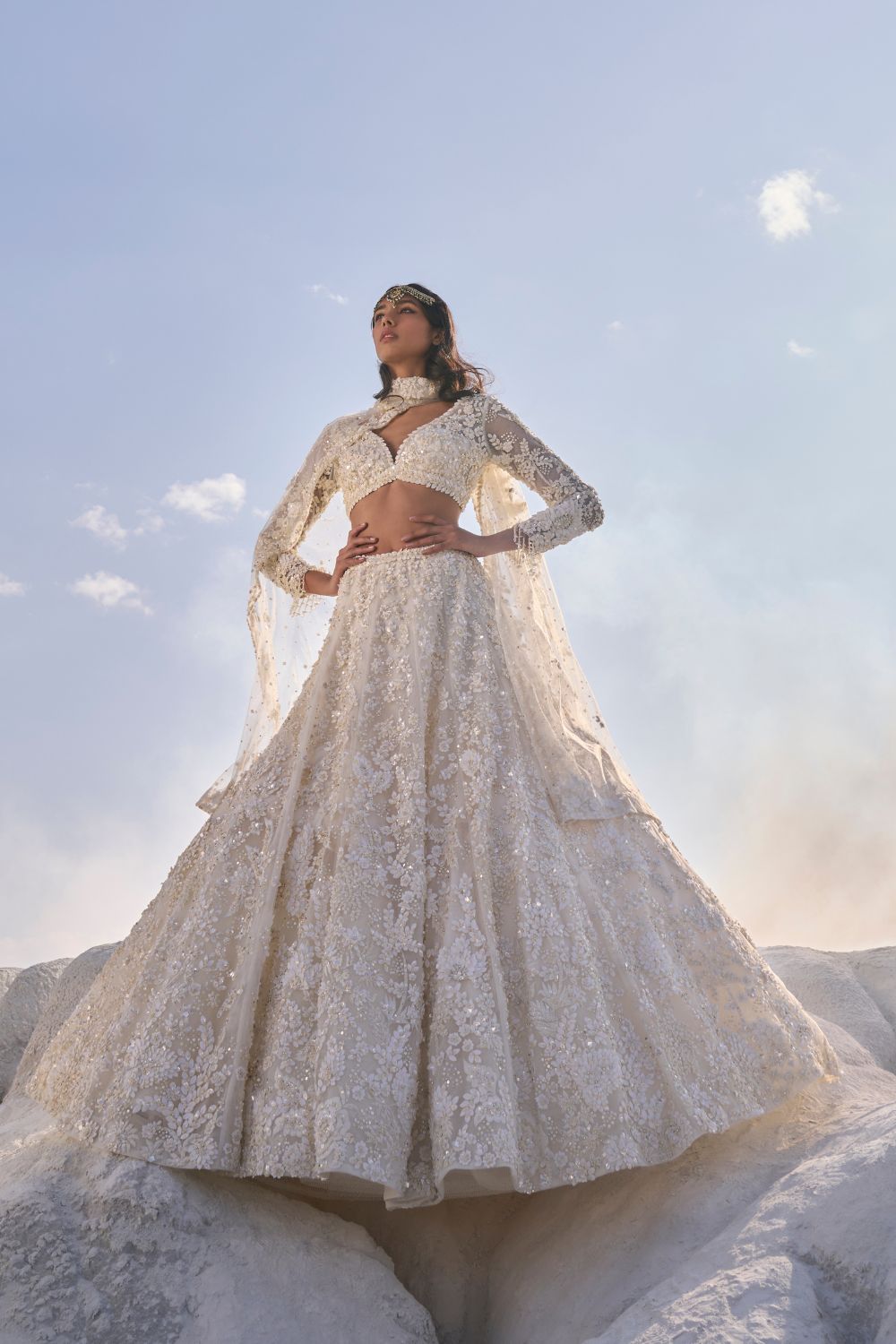 Cream Three-Dimensional Lehenga Set - Ready to Ship