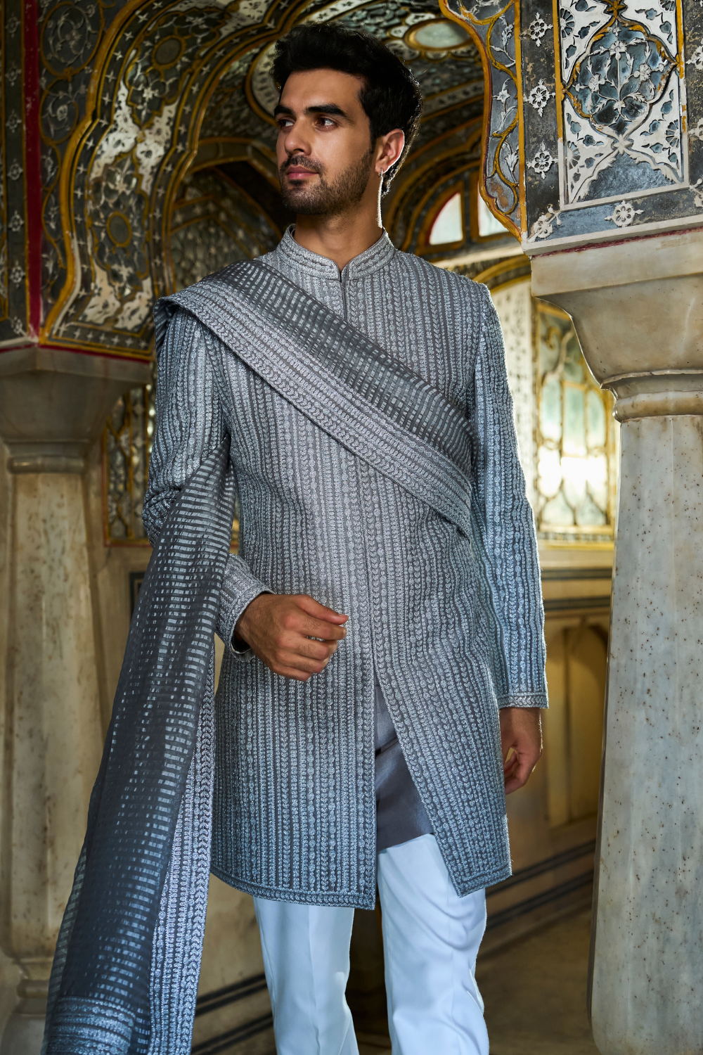 Slate Grey Dori Sherwani Set