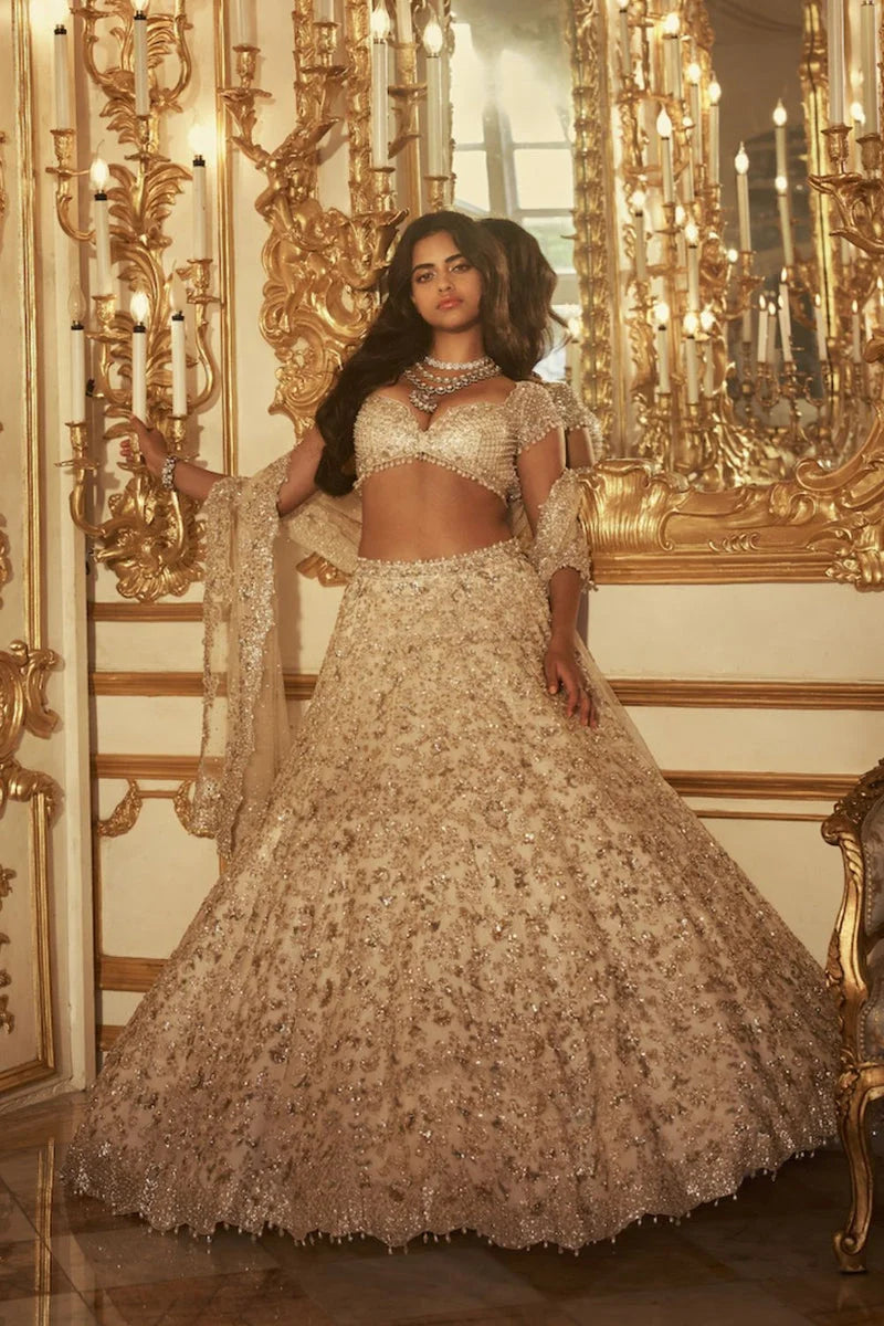 Ivory Sequin Lehenga Set