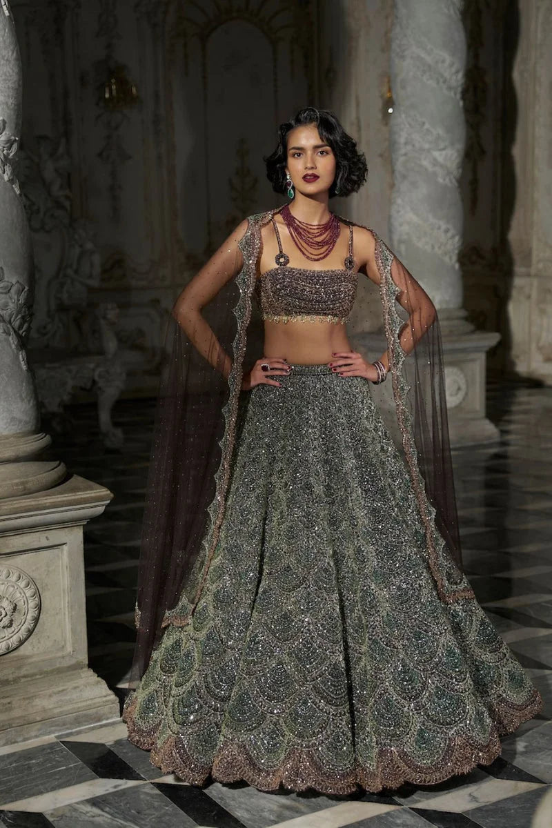 Emerald Green Scalloped Lehenga Set