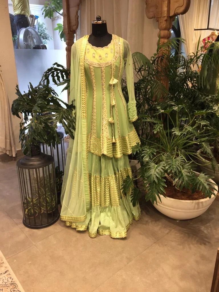 Aqua green Georgette banarsi garara