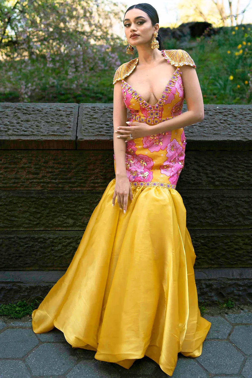 MIMOSA- Mustard yellow and pink dress