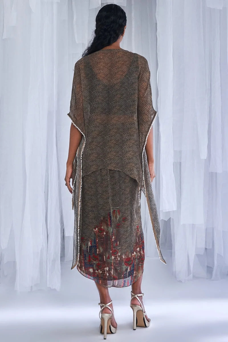 Yuvika Printed Chiffon Kaftan And Skirt