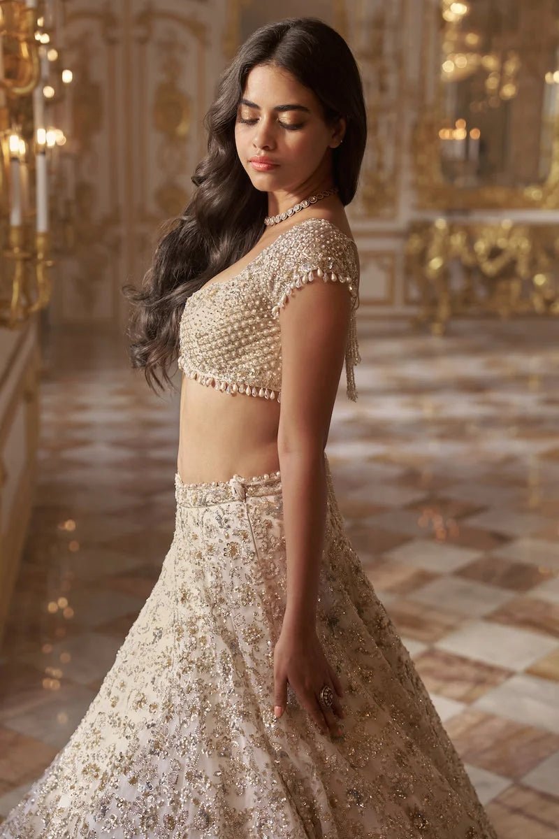 Ivory Sequin Lehenga Set