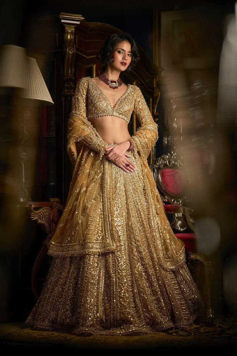 Gold Beaded Lehenga Set