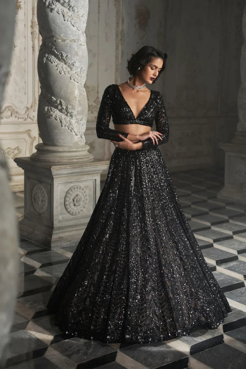 Black Sequin Lehenga Set