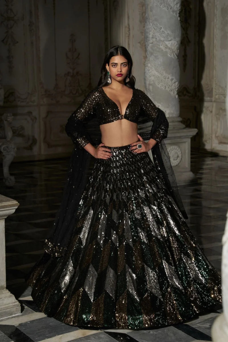 Chevron Sequin Lehenga Set