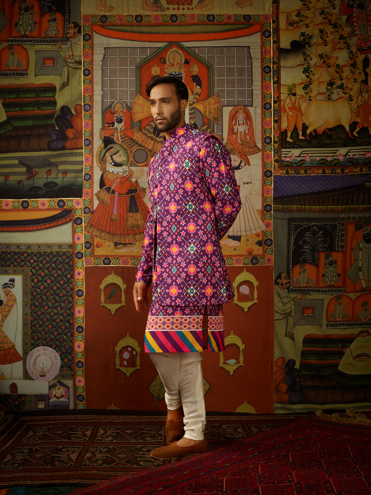 Jamun Kurta &amp; Churridar Set with Bandhi