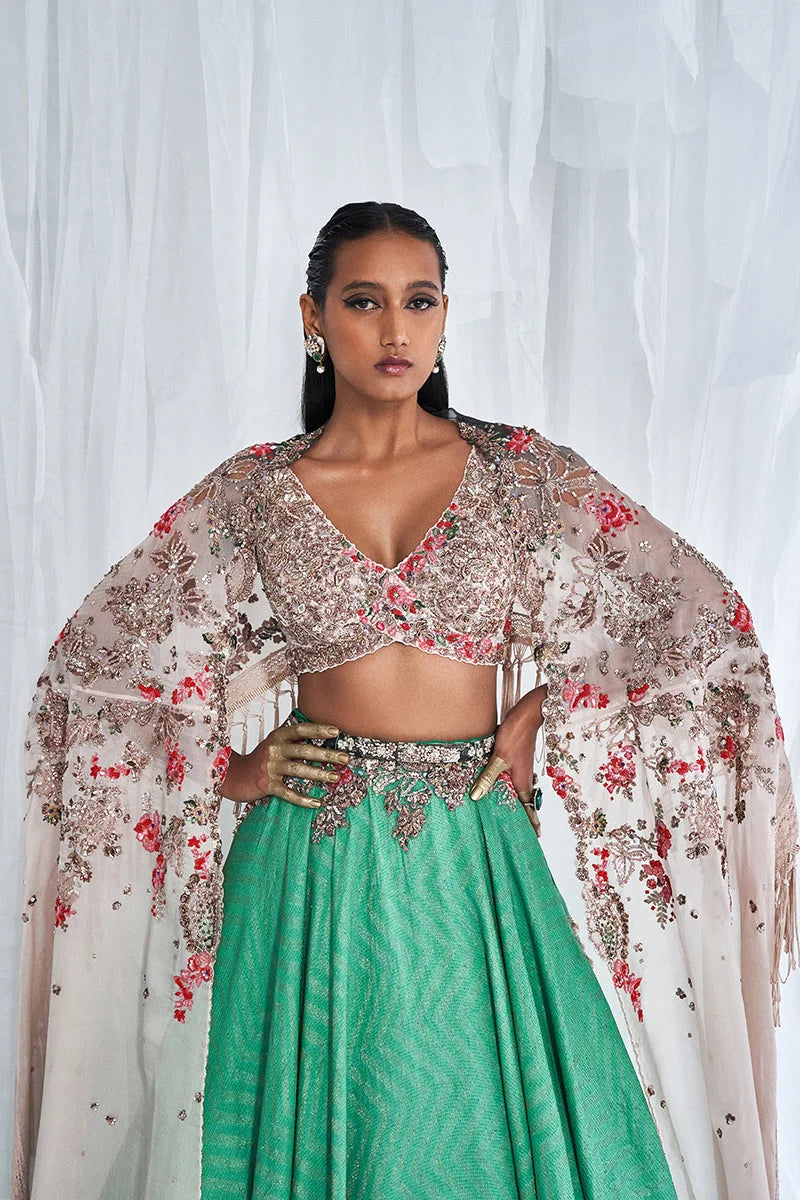 Ophellia Benarsi Woven Lehenga And An Organza Cape