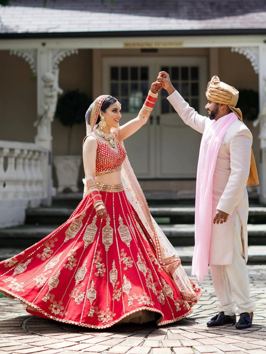 Coral Red Raw silk lehenga ZRM