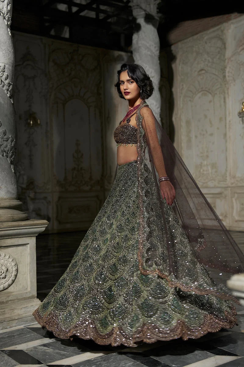 Emerald Green Scalloped Lehenga Set