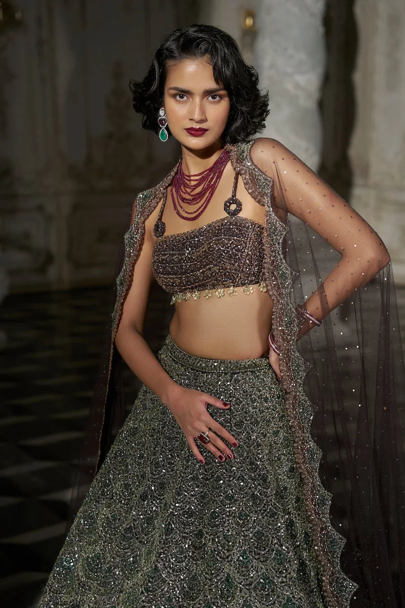 Emerald Green Scalloped Lehenga Set