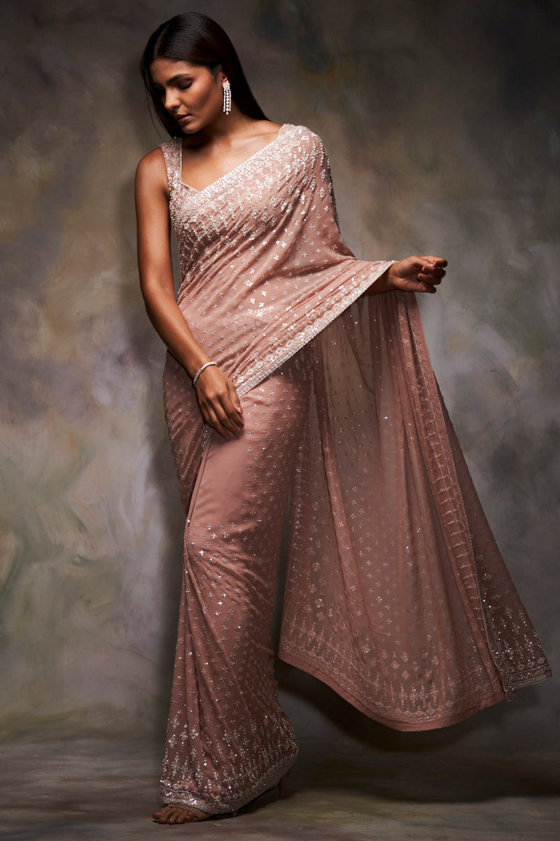 Peach Sequin Saree