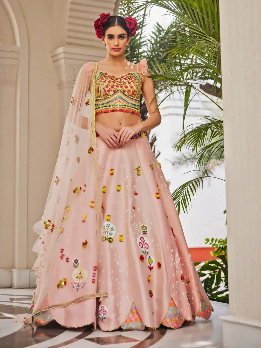 Light Pink Raw silk lehenga bloue