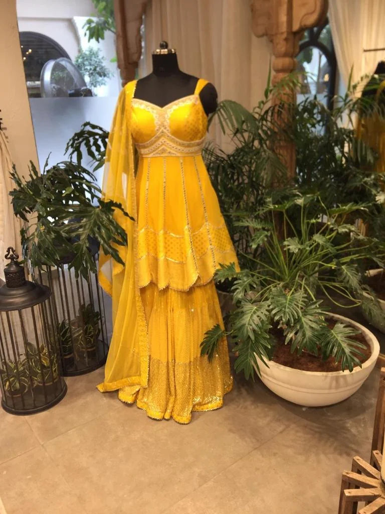 Yellow Georgette Banarsi Garara