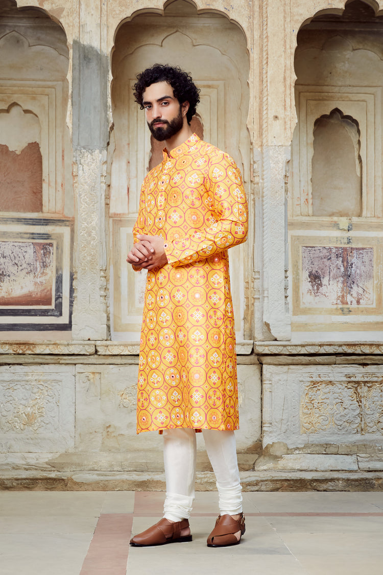 Zafrani Kurta and Churidar Set