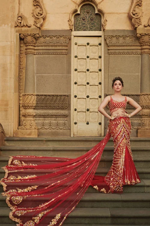 Tamanna Bhatia - Fiery Red mermaid cut Lehenga Set