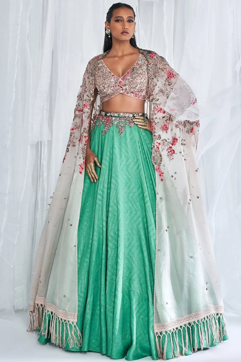 Ophellia Benarsi Woven Lehenga And An Organza Cape