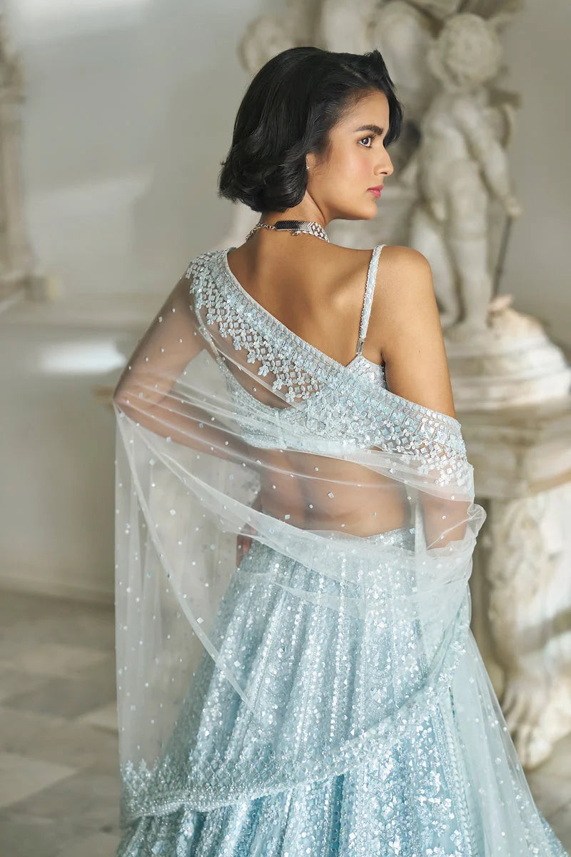 Powder Blue Sequin Lehenga Set