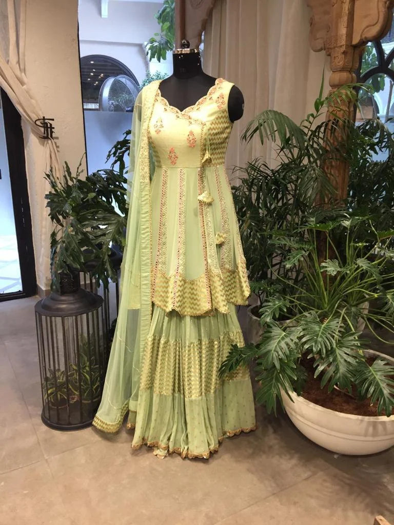 Mint Green Georgette Banarsi Garara