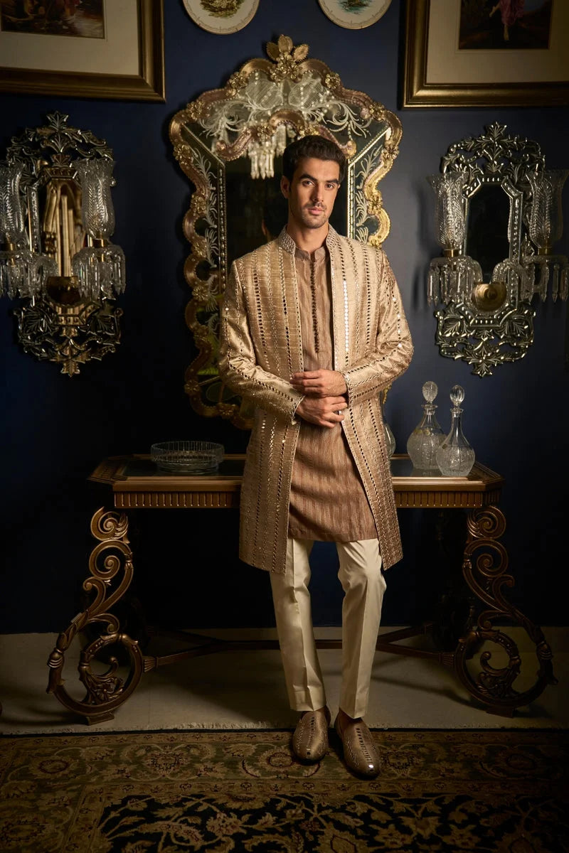 Coffee Mirror Sherwani Set