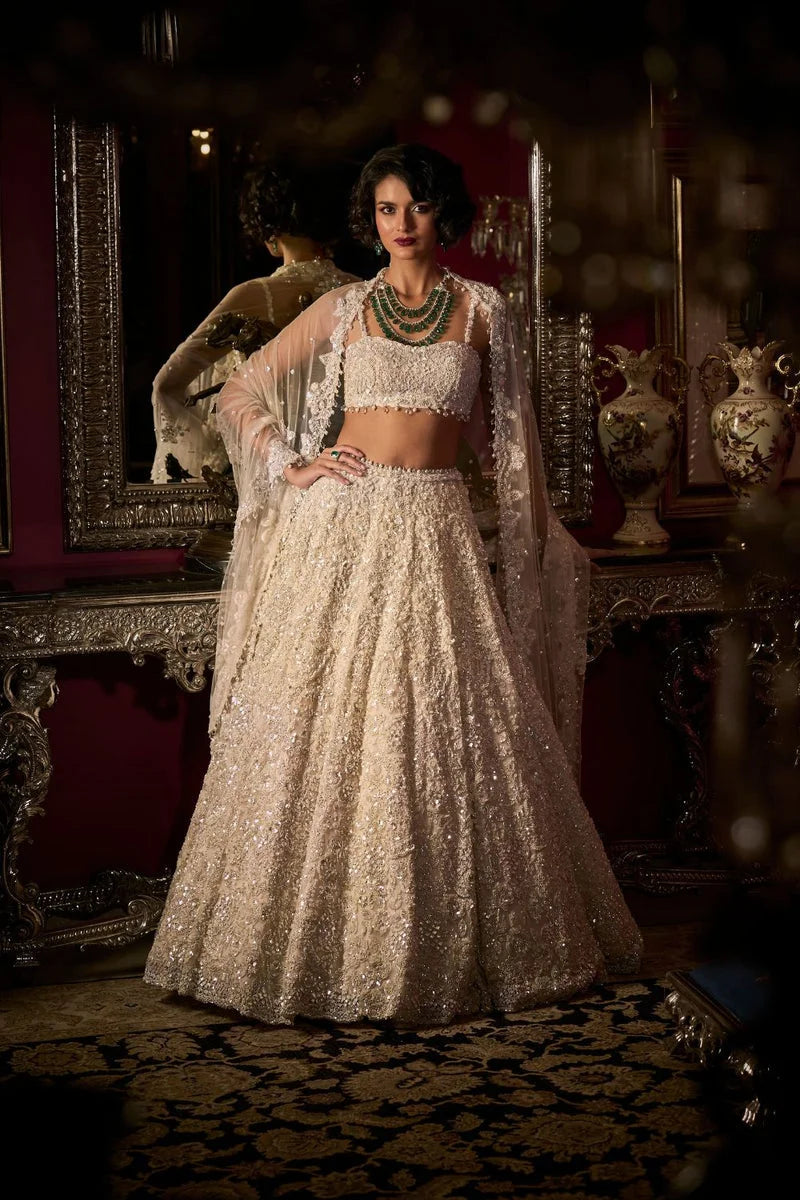 White Sequin Lehenga Set