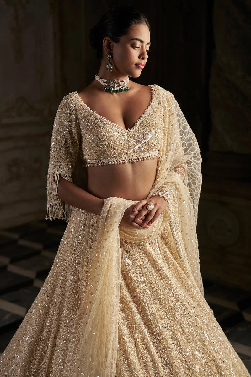 Cream Pearl Lehenga Set