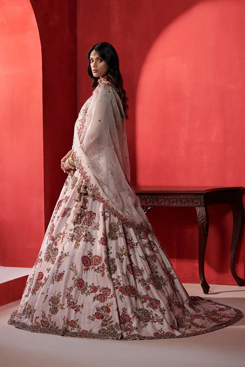 “ Leia “ Seashell Pink big Floral Jaal Bridal Lehenga Set