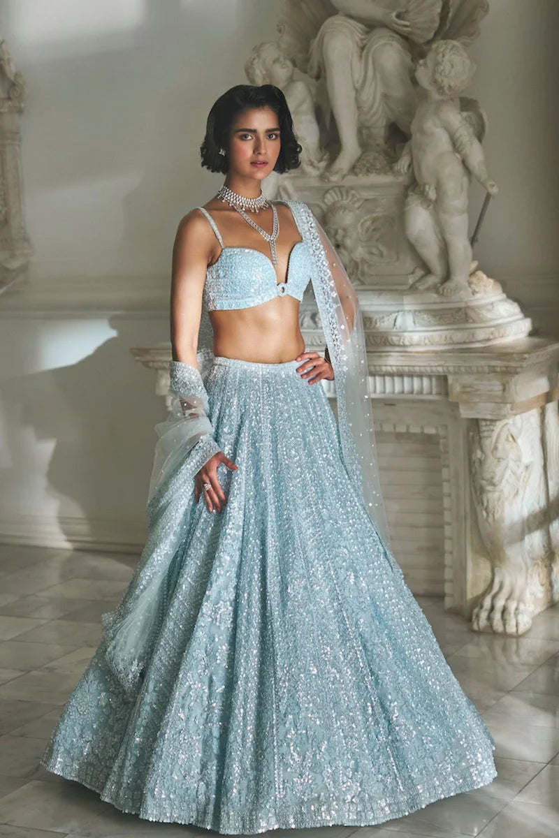 Powder Blue Sequin Lehenga Set