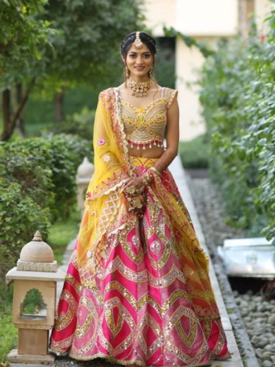 Shades of fushia pink silk lehenga