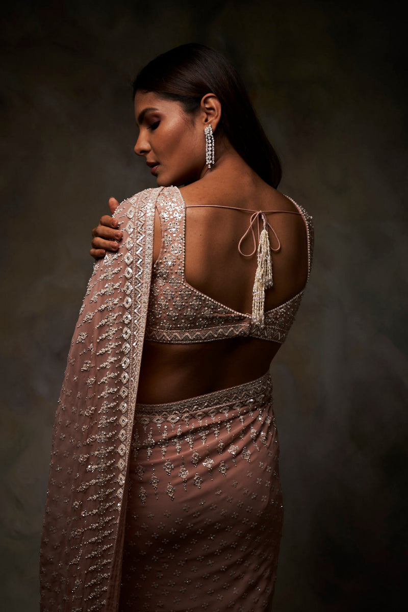 Peach Sequin Saree