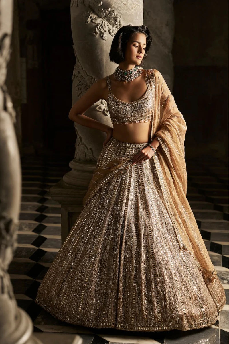 Gold Mirror Work Lehenga Set