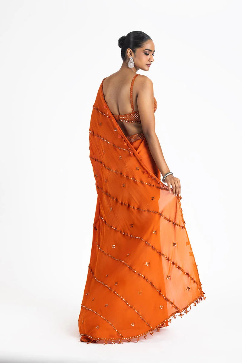 RUST GEORGETTE DRAPED SAREE