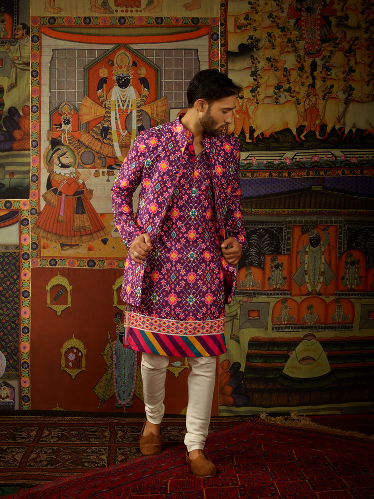 Jamun Kurta &amp; Churridar Set with Bandhi