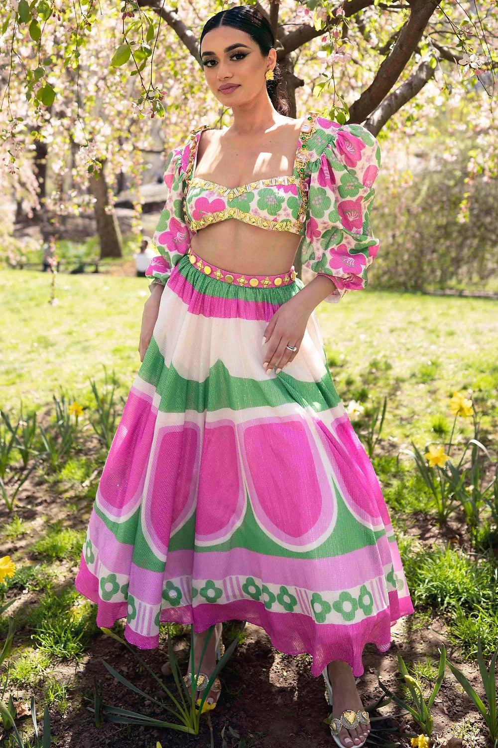 MOSAIC- Hot Pink printed and embellished half lehenga