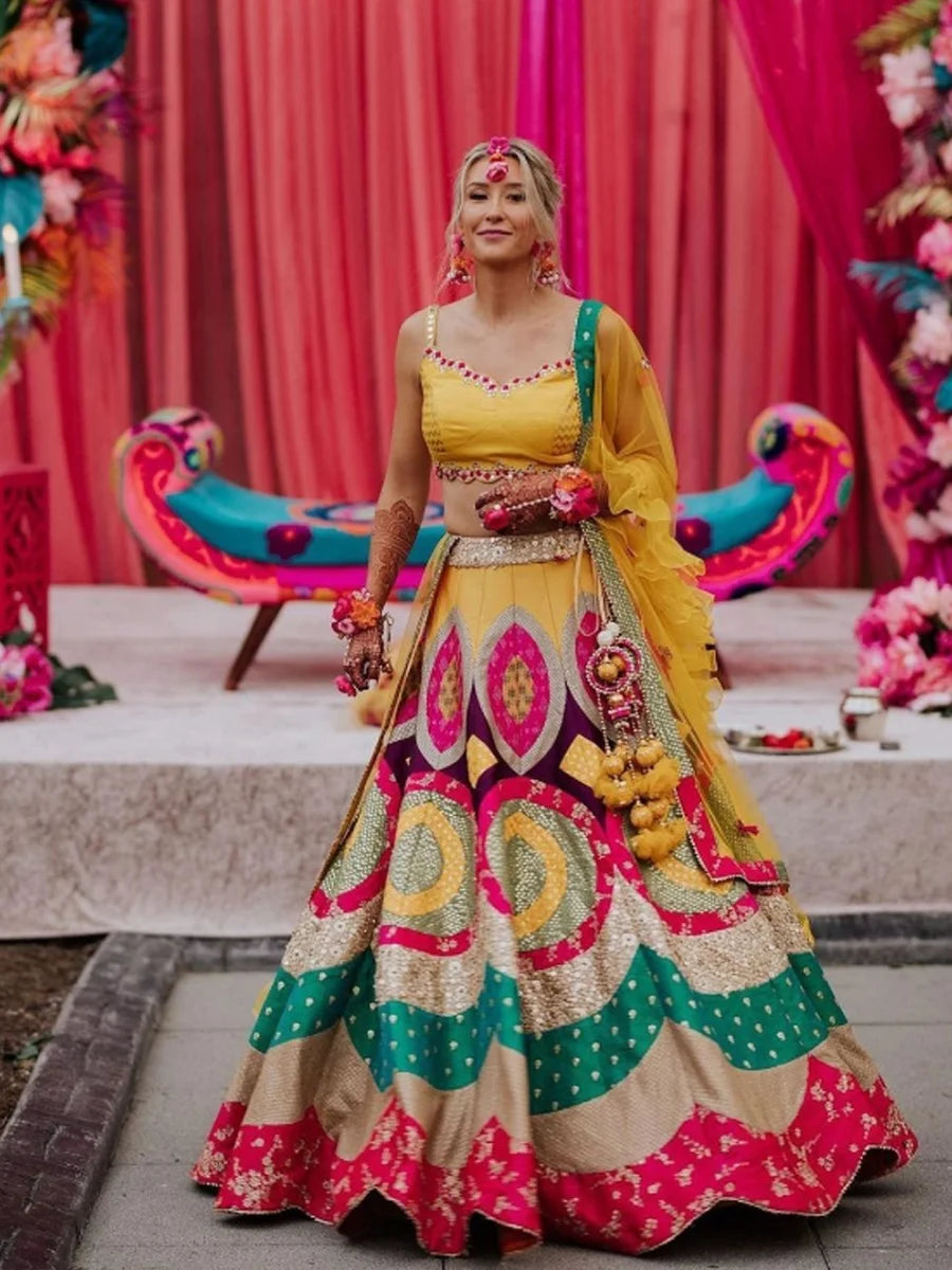 Multicolour Banarsi Mosaic scallop lehenga