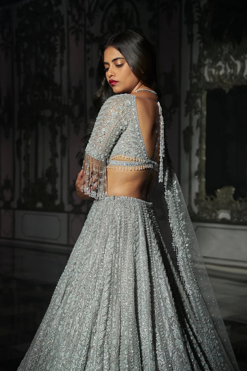 Light Grey Sequin Lehenega Set