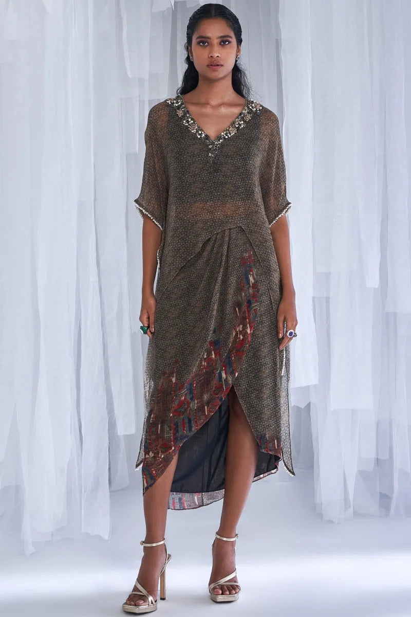 Yuvika Printed Chiffon Kaftan And Skirt