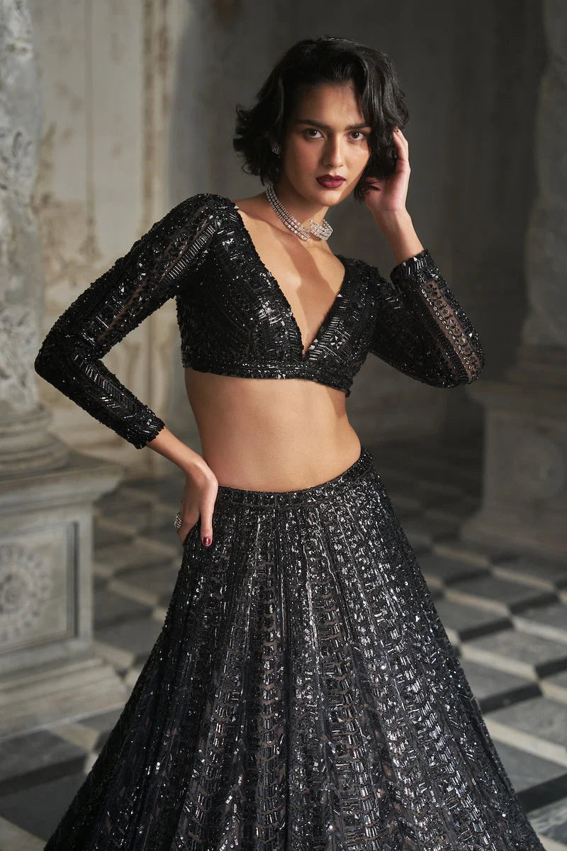 Black Sequin Lehenga Set