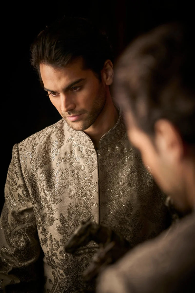 Ash Grey Sequin Sherwani Set