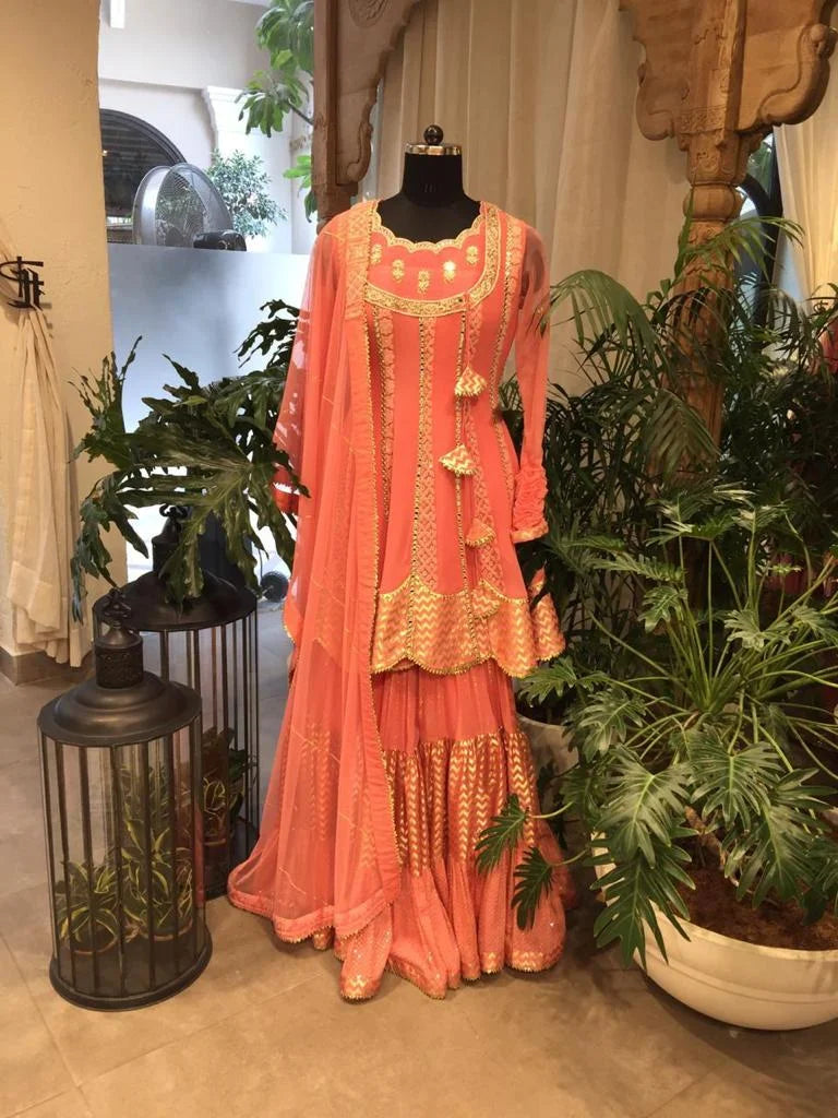 Carrot pink colour georgette banarsi garara