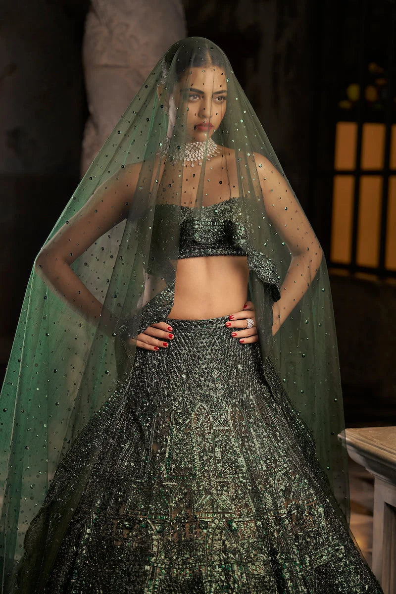 Emerald Green Sequin Lehenga Set