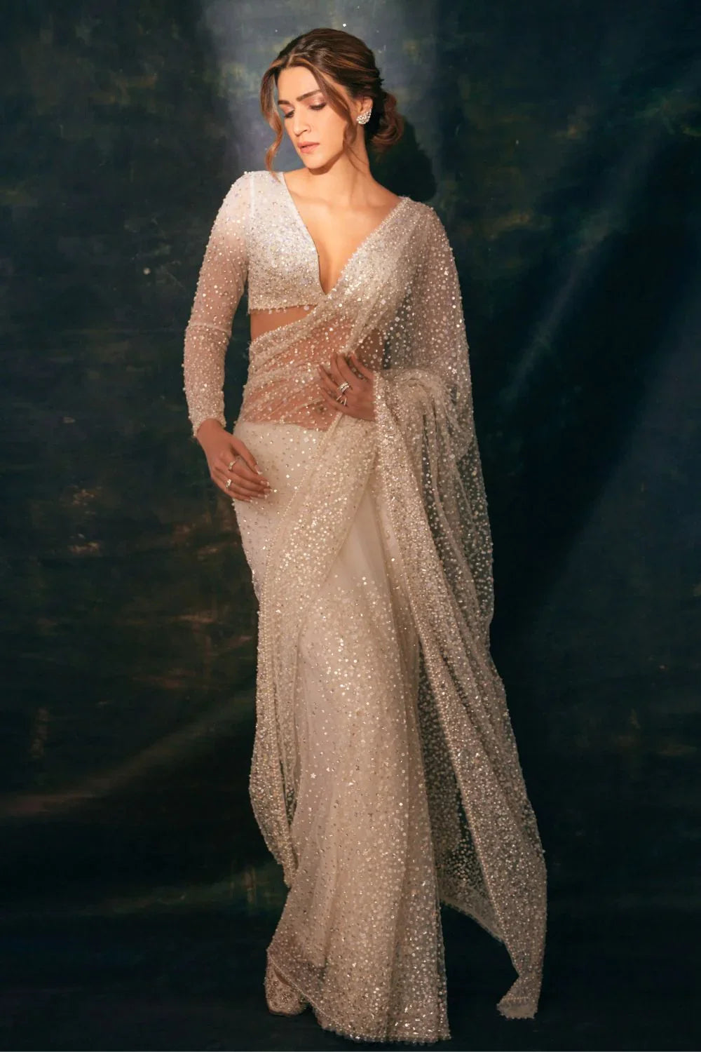 Kriti Sanon In Crystal Pearl Saree