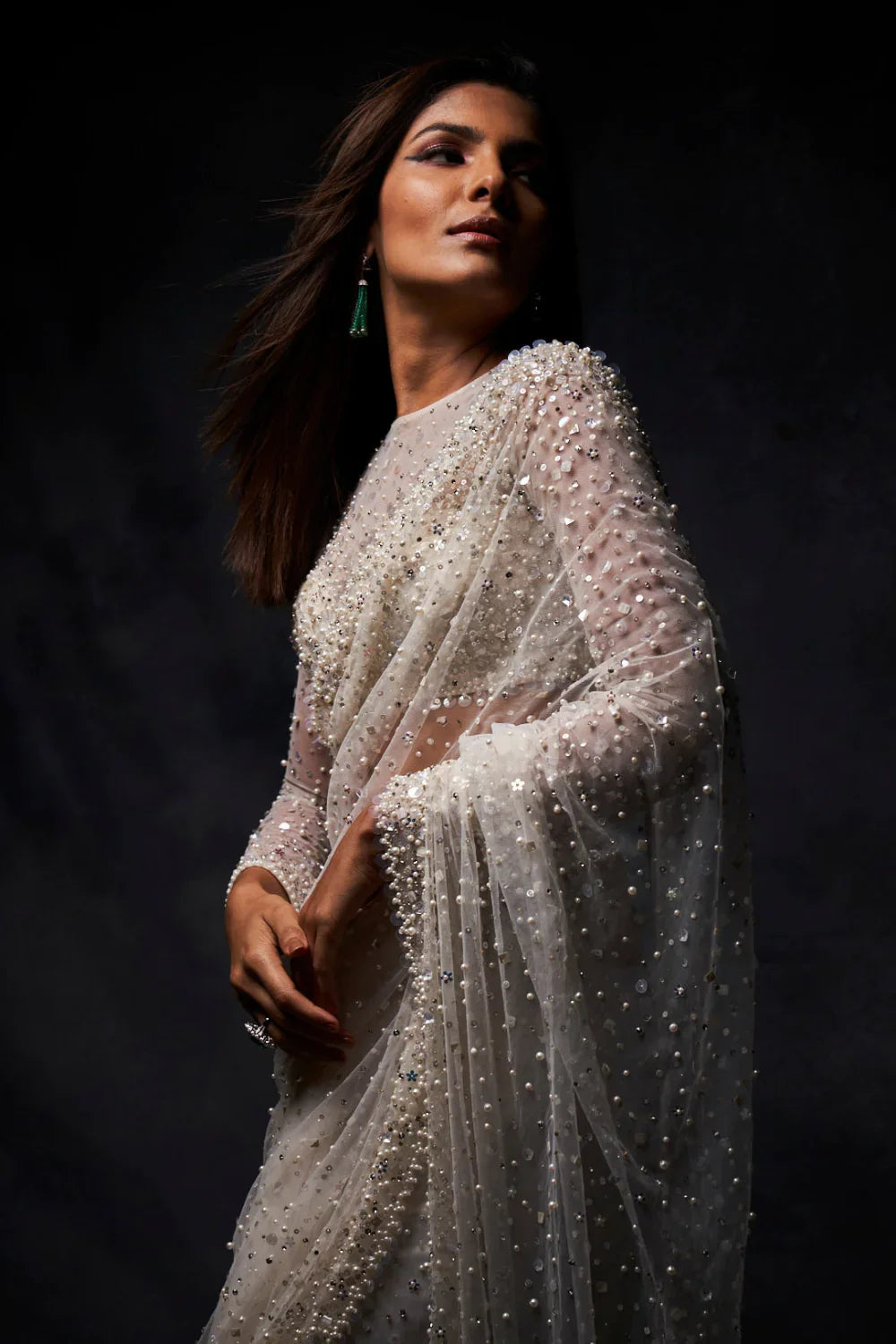 Kriti Sanon In Crystal Pearl Saree